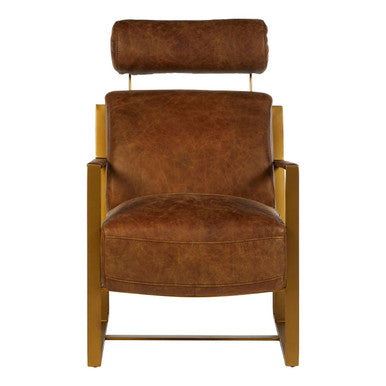 Hoxton Light Brown Leather Lounge Chair with Rose Gold Finish Iron Frame