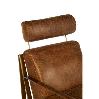 Hoxton Light Brown Leather Lounge Chair with Rose Gold Finish Iron Frame