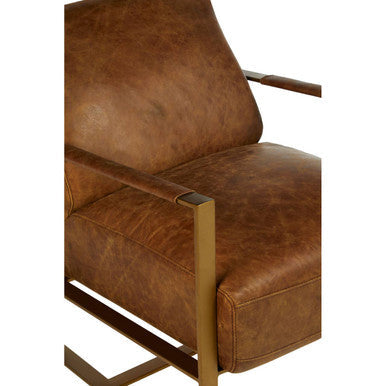 Hoxton Light Brown Leather Lounge Chair with Rose Gold Finish Iron Frame