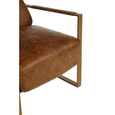Hoxton Light Brown Leather Lounge Chair with Rose Gold Finish Iron Frame