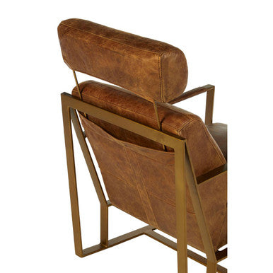Hoxton Light Brown Leather Lounge Chair with Rose Gold Finish Iron Frame