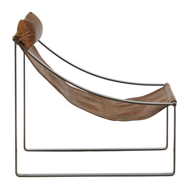Hoxton Light Brown Leather Sling Chair with Iron Sledge Base