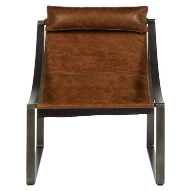 Hoxton Light Brown Leather Sling Chair with Iron Sledge Base