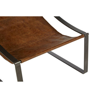 Hoxton Light Brown Leather Sling Chair with Iron Sledge Base