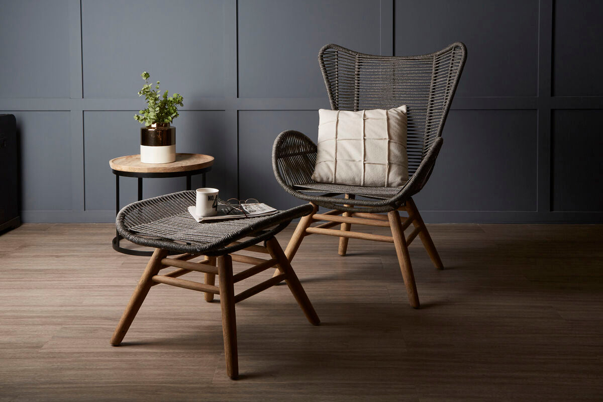 Grey Rope Lounge Chair and Footstool | Sisal