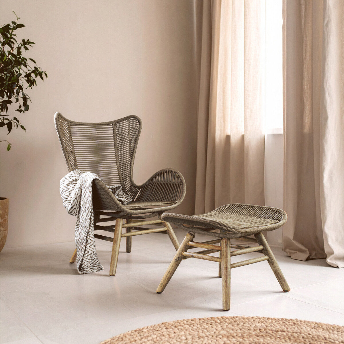 Sisal Latte Rope Lounge Chair And Footstool