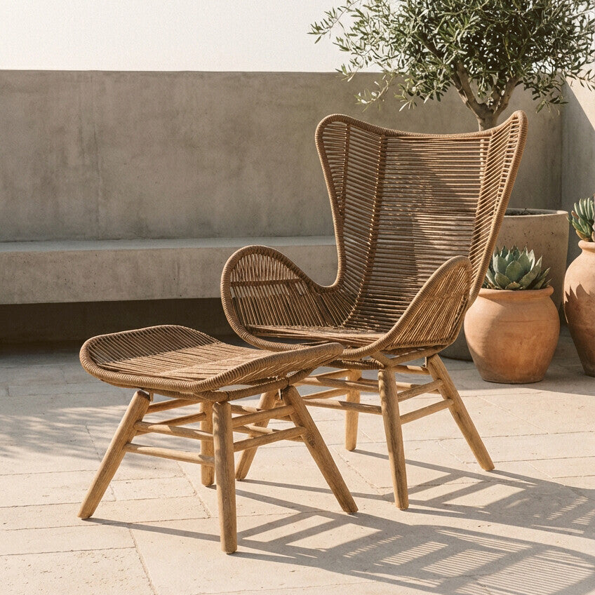 Sisal Latte Rope Lounge Chair And Footstool