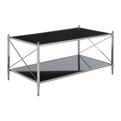 Black and Silver Two-Tier Mirrored Glass Console Table with Cross Design, Hoffmann