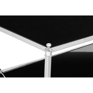 Black and Silver Two-Tier Mirrored Glass Console Table with Cross Design, Hoffmann