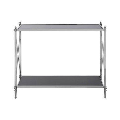 Black Mirrored Glass Two-Tier Console Table with Silver Nickel Finish Frame, Hoffmann