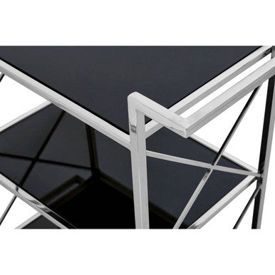 Hoffmann Black Mirrored Glass 3 Tier Trolley.