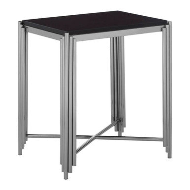 Black Granite Top Art Deco Side Table with Silver Finish X-Shaped Cross | Clarice
