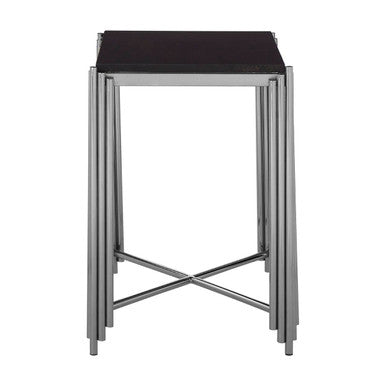 Black Granite Top Art Deco Side Table with Silver Finish X-Shaped Cross | Clarice