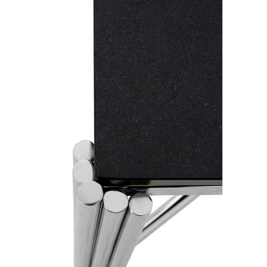 Black Granite Top Art Deco Side Table with Silver Finish X-Shaped Cross | Clarice