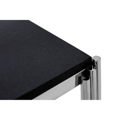 Black Granite Top Art Deco Side Table with Silver Finish X-Shaped Cross | Clarice