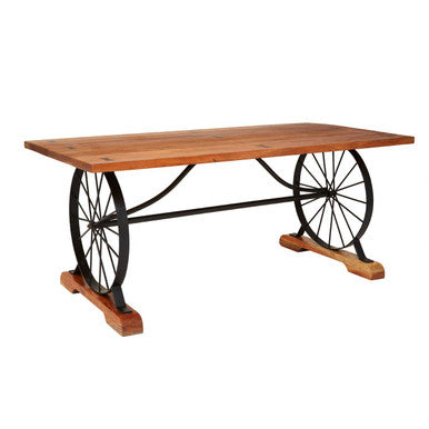 Rose Gold Solid Acacia Wood Dining Table with Bow-Shaped Inlay | Nandri