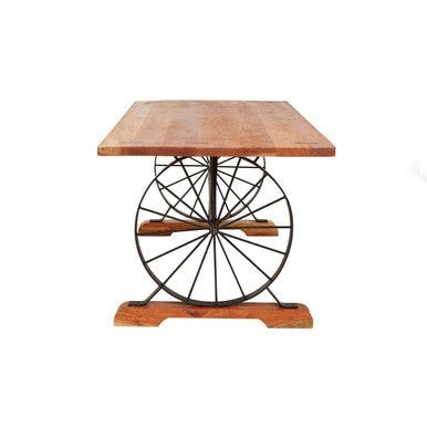 Rose Gold Solid Acacia Wood Dining Table with Bow-Shaped Inlay | Nandri