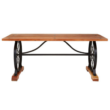 Rose Gold Solid Acacia Wood Dining Table with Bow-Shaped Inlay | Nandri