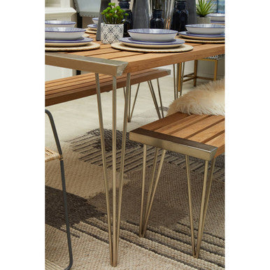 Nandri Silver Teak Wood Bench with Slatted Seat