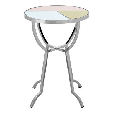 Round Side Table with Pastel Top and Silver Frame | Arbus