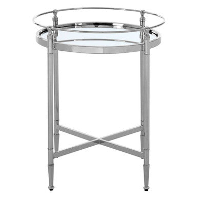 Round Mirrored Glass Side Table with Silver Cross Frame | Zach