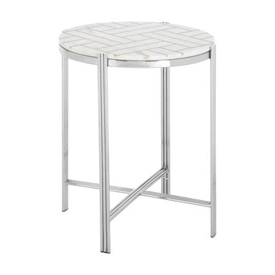 White Marble Top Side Table with Gold Detail and Silver Finish Frame | Eva