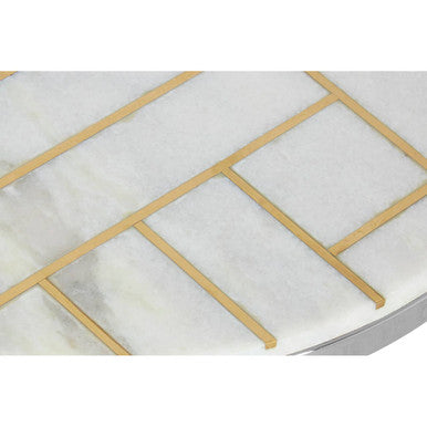 White Marble Top Side Table with Gold Detail and Silver Finish Frame | Eva