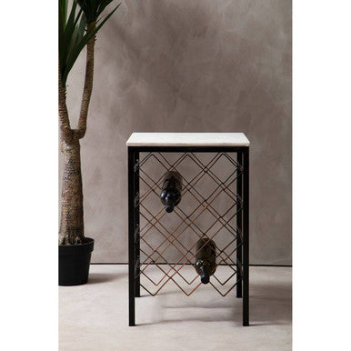 Templar White Marble And Iron Wine Rack Table