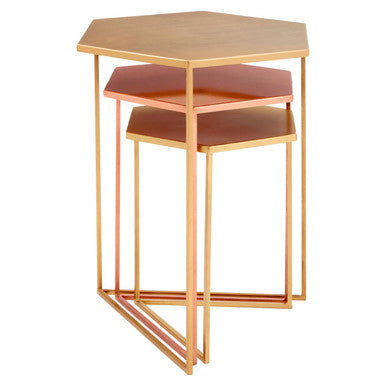 Assorted Gold Brass Bronze Set of 3 Nesting Tables with Iron Frames | Templar