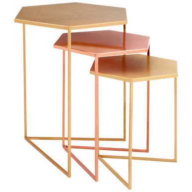 Assorted Gold Brass Bronze Set of 3 Nesting Tables with Iron Frames | Templar