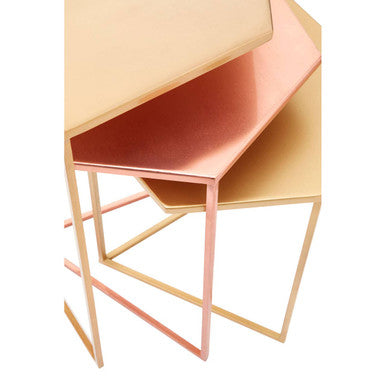 Assorted Gold Brass Bronze Set of 3 Nesting Tables with Iron Frames | Templar