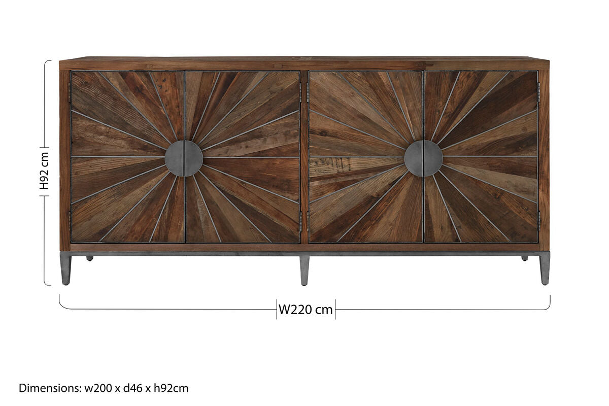Recycled Elm Wood 4 Door Sideboard | Midas