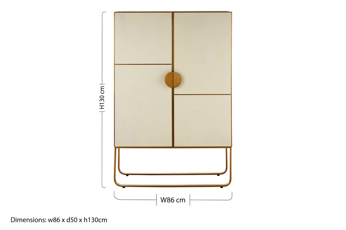 Modica Oak Wood and Brushed Gold Cabinet