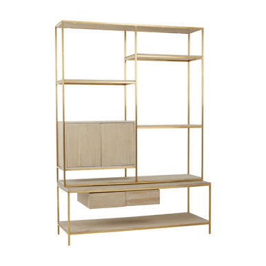 Modica Oak Wood and Gold Finish Shelf Unit