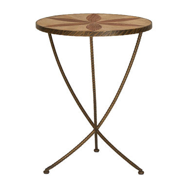 Brown Two Tone Elm Wood Large Side Table with Antique Brass Iron Legs | Elmo