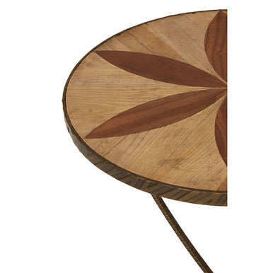 Brown Two Tone Elm Wood Large Side Table with Antique Brass Iron Legs | Elmo