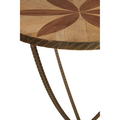 Brown Two Tone Elm Wood Large Side Table with Antique Brass Iron Legs | Elmo