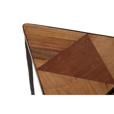 Black and Brown Elm Wood Set of 3 Triangular Nesting Tables with Black Iron Legs | Elmo