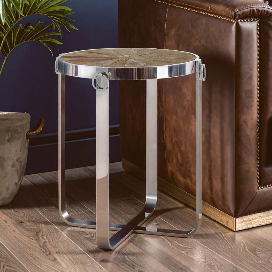 Brown Side Table with Elm Wood Top, Mitra