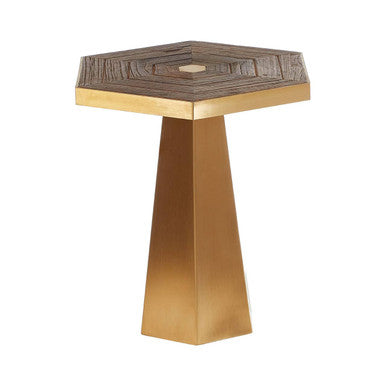 Gold and Natural Small Hexagon End Table with Grooved Elm Wood Top, Titan