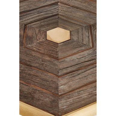 Gold and Natural Small Hexagon End Table with Grooved Elm Wood Top, Titan