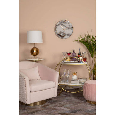 Plazoni Pink Velvet Swivel Chair with Gold Base
