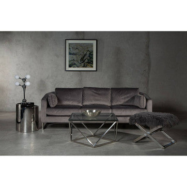 Anafi Grey Sheepskin Stool with Silver Metal Base