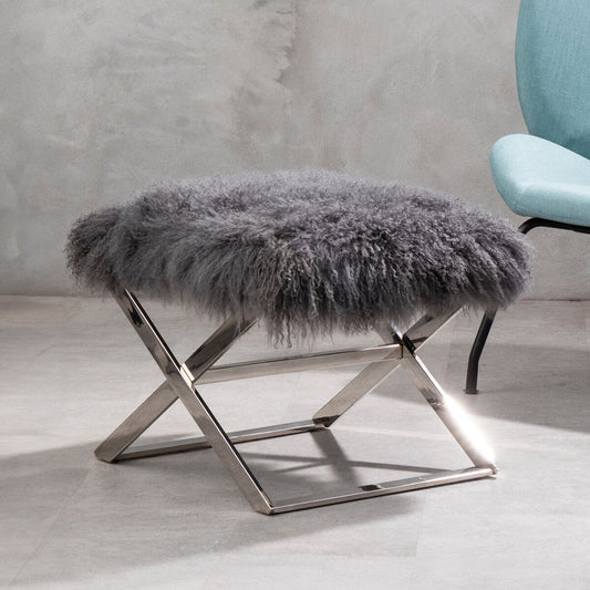 Anafi Grey Sheepskin Stool.
