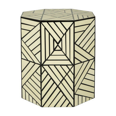 Hassa Ivory Resin Side Table and Stool with Geometric Design