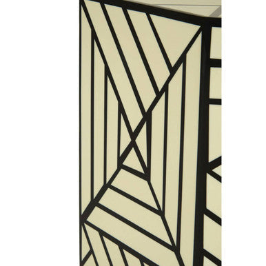 Hassa Ivory Resin Side Table and Stool with Geometric Design
