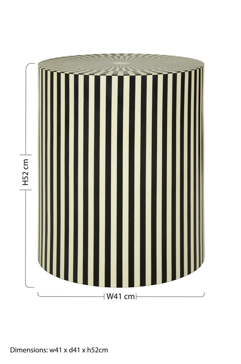 Hassa Ivory And Black Resin Table And Stool