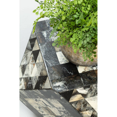 Green and Cream Resin Tile Geometric Side Table with Hexagonal Design | Marlox