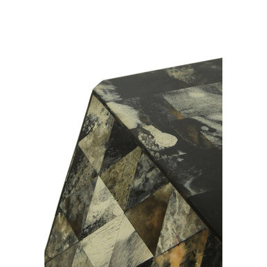 Green and Cream Resin Tile Geometric Side Table with Hexagonal Design | Marlox