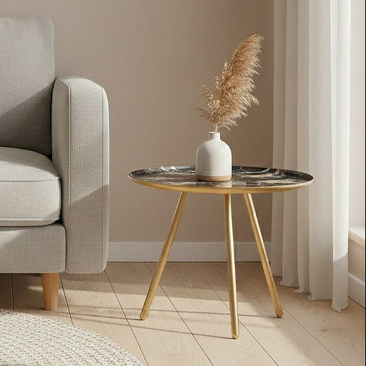 Assorted Faux Marble Top Side Table with Gold Finish Iron Legs, Marlox